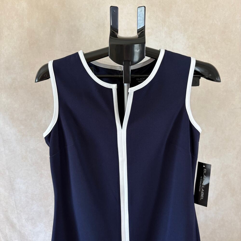 Black Label by Evan-Picone Navy & White Sleeveless Sheath Dress Size 4 Career - Picture 3 of 14